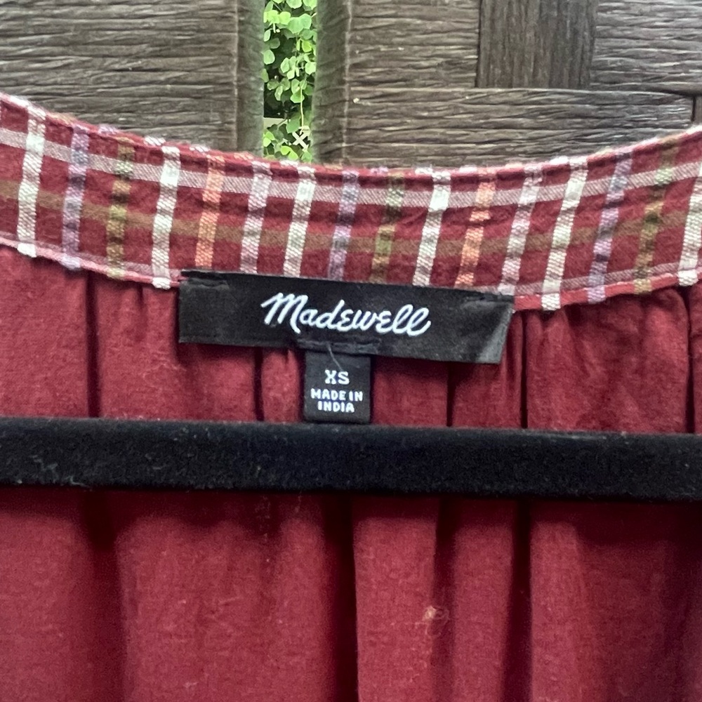 Madewell Merlot Seersucker Checkered Long Sleeve, V neck Dress - Size XS - Picture 3 of 16